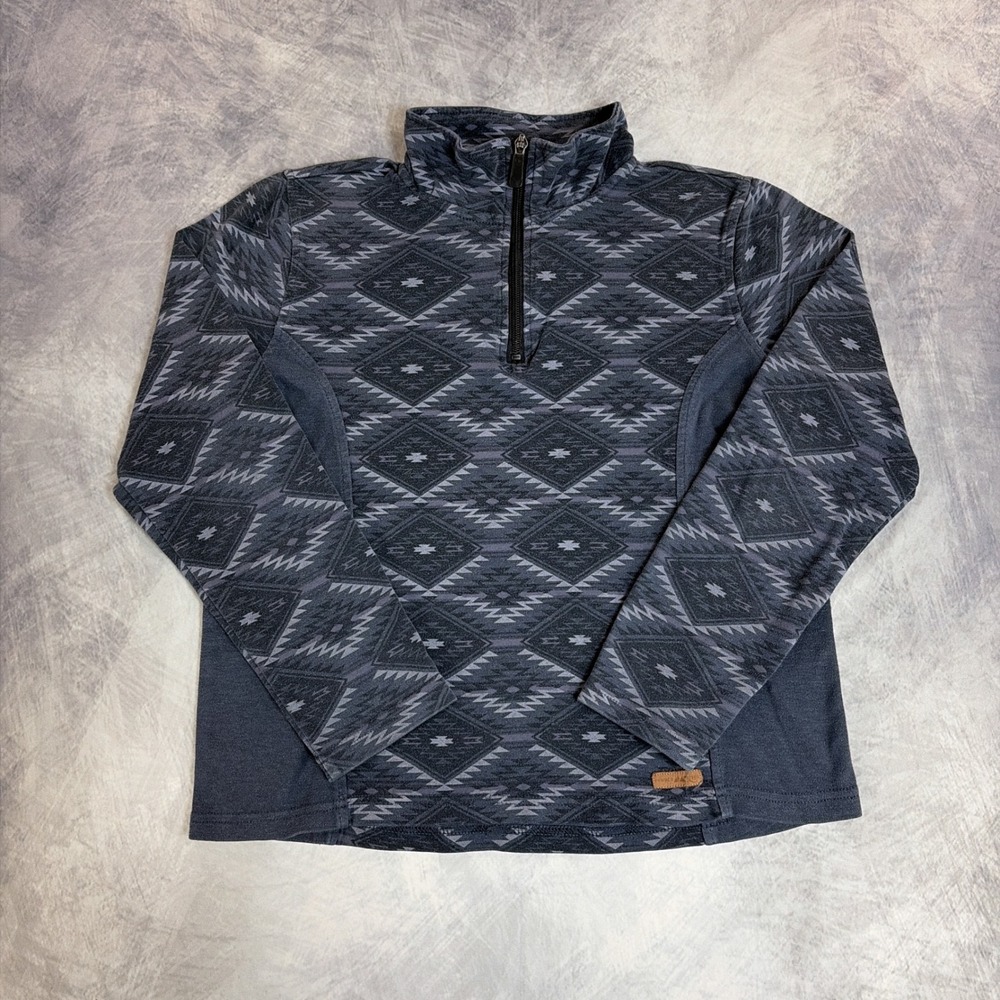 Powder River Outfitters Pullover Women Large Gray Southwestern Quarter Zip Top
